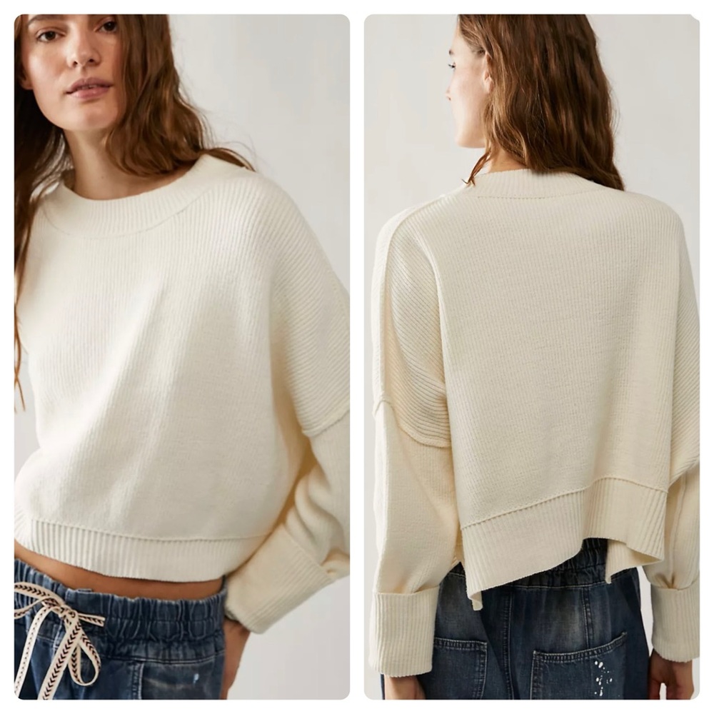 Free People Easy Street Cropped Sweater Cream XS